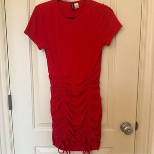 H&M Red Ruched Mini Dress